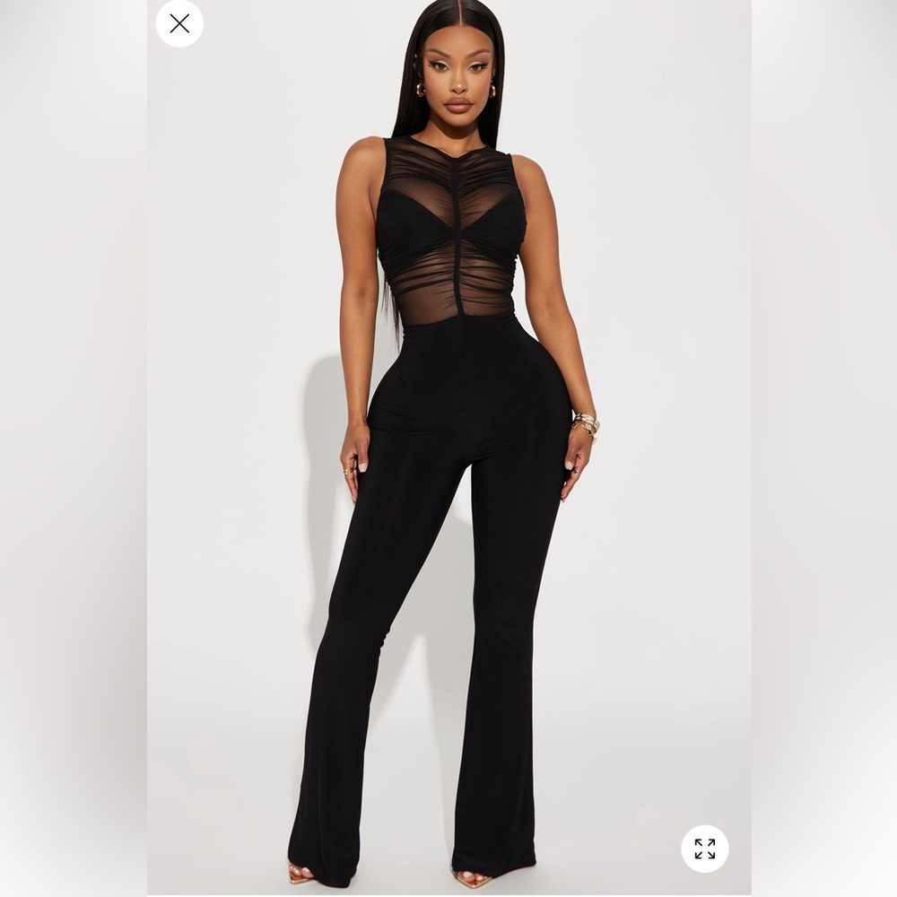 Fashion Nova Black Mesh Detail Jumpsuit